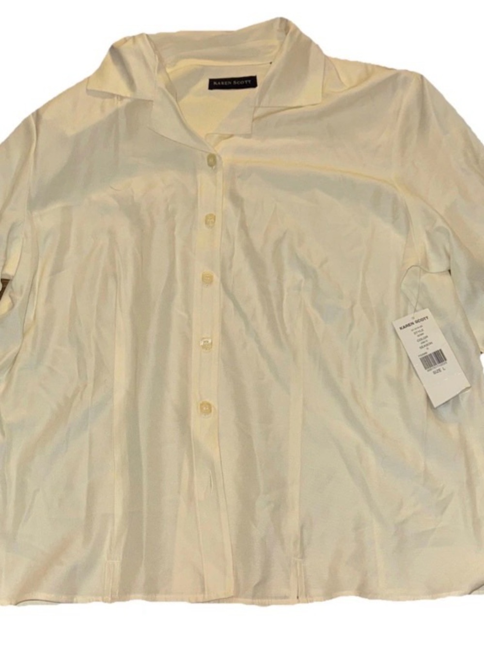 Karen Scott Men's Cream Short-Sleeve Button Down Shirt